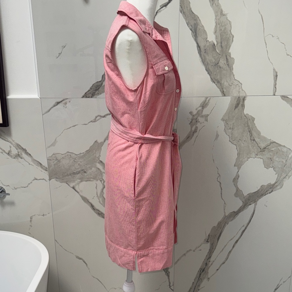 Vineyard Vines Sleeveless Pink Button-Front Shirt Dress with Waist Tie - Picture 6 of 7